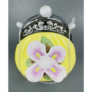 Porcelain Ceramic Handbag Purse Decor Coin Bank yellow/black/pink READ